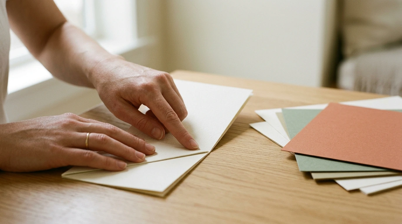 Mains marquant un pli net sur un carré de papier