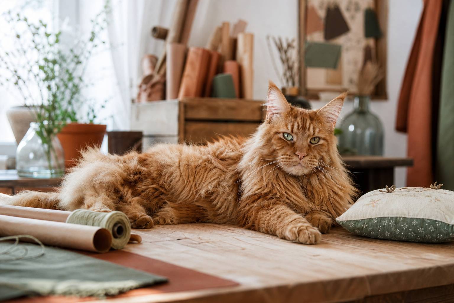 Maine Coon dans atelier artisanal