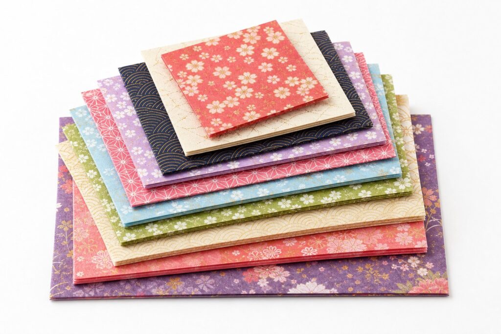Papiers origami colorés empilés artisanat japonais pliage