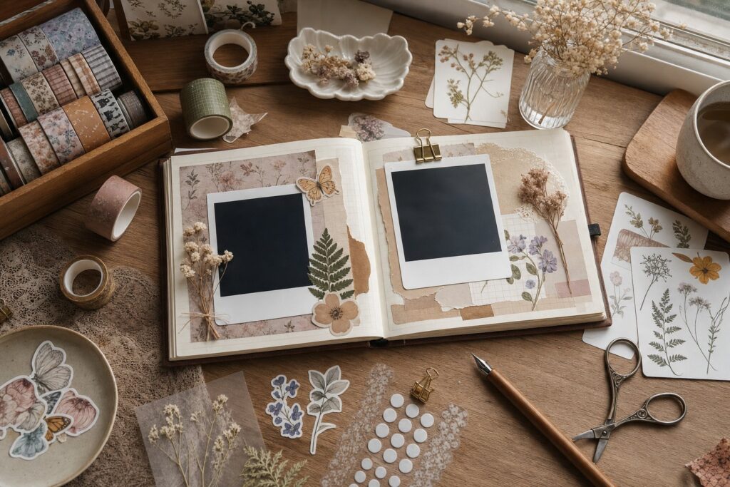 Album photo scrapbooking mise en page papiers deco washi tape