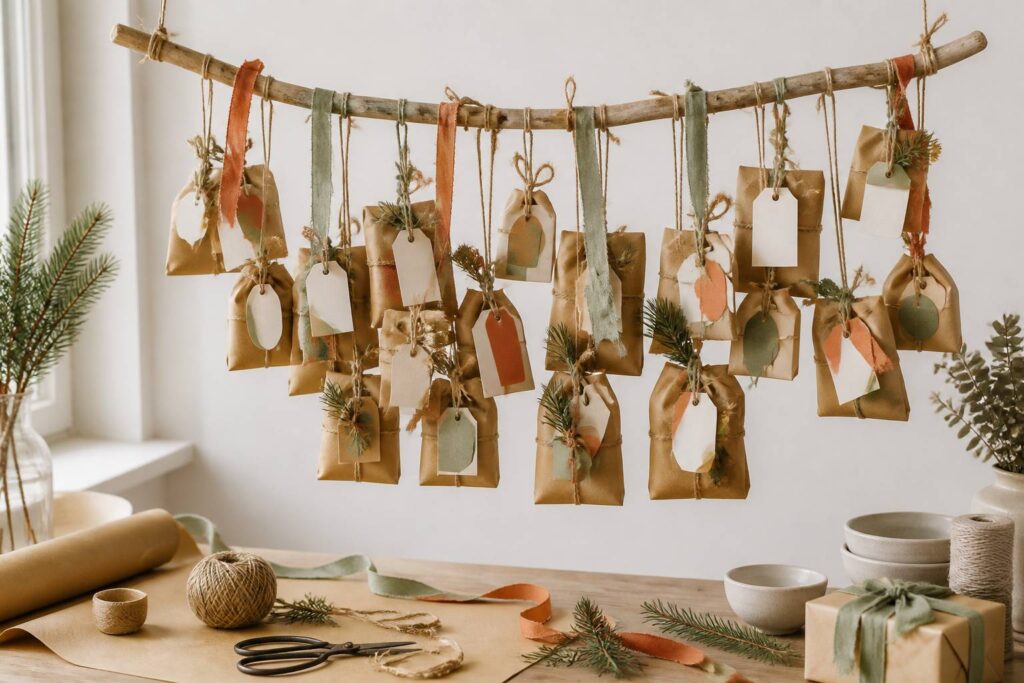 Calendrier de l'Avent artisanal avec petits paquets kraft