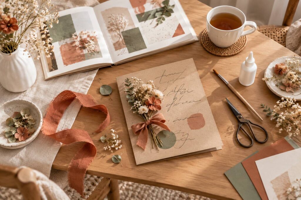 Carte artisanale en papier kraft et album photo pour la fête des grands-mères