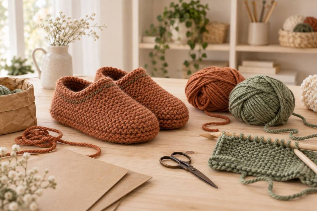 Illustration éditoriale du sujet : Guide pratique : tricoter des chaussons confortables pour adultes