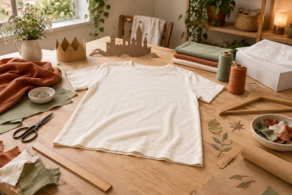 Illustration éditoriale du sujet : T-shirt en coton bio « C'est pas faux » : hommage ludique à Kaamelott